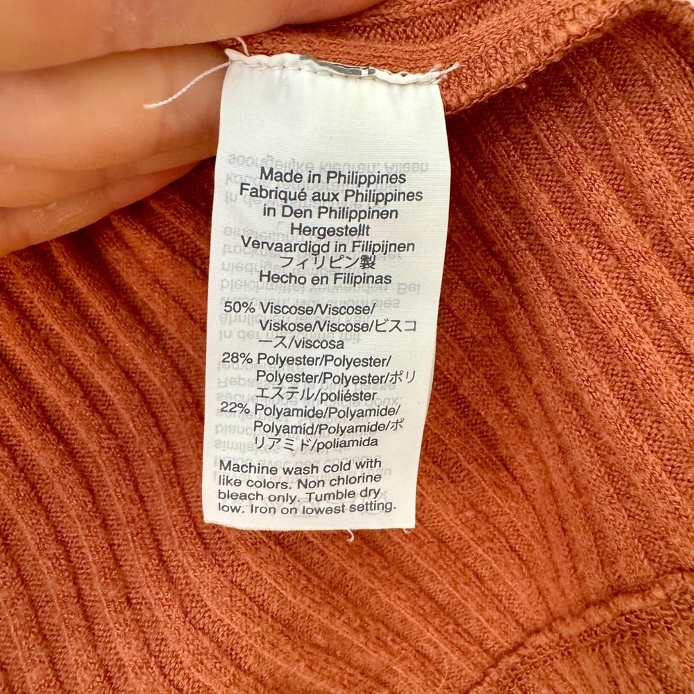 Madewell Ribbed Balloon Sleeve Blouse Burnt Orange Red Terra Cotta Small - Picture 6 of 7